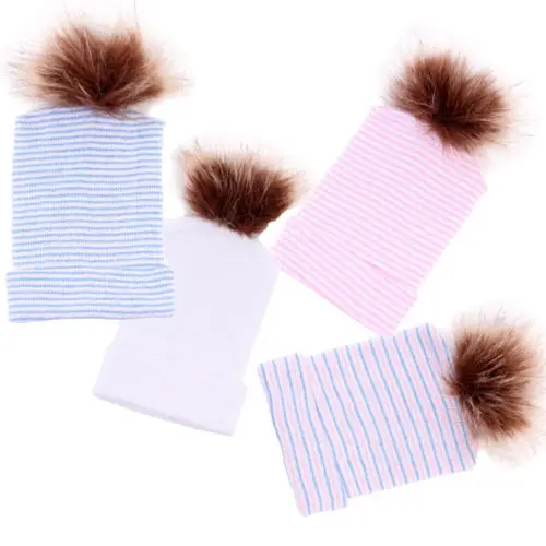 Шапка с мехом для маленьких девочек и мальчиков милая вязаная шапка из хлопка