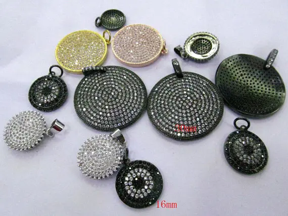 6 шт 16 30 мм Fluorial Micro Pave Diamond Disc Black CZ подвеска Круглый Шарм кольцо в виде сердца