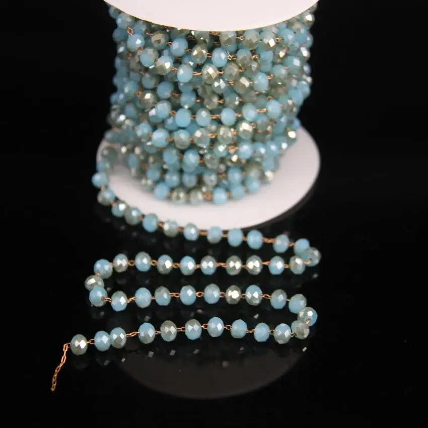 

5 метров, двухцветные стеклянные, хрустальные медные Четки из бисера, размер 4x6 мм, граненые, круглые звенья, латунные проволочные обмотанные...