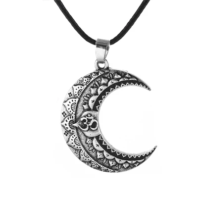 PU chain 1 шт. 3D Mentra Moon ожерелье для женщин Lotus Yoga кулон Индия, Таиланд Буддизм ожерелье ювелирные изделия - Окраска металла: PU chain