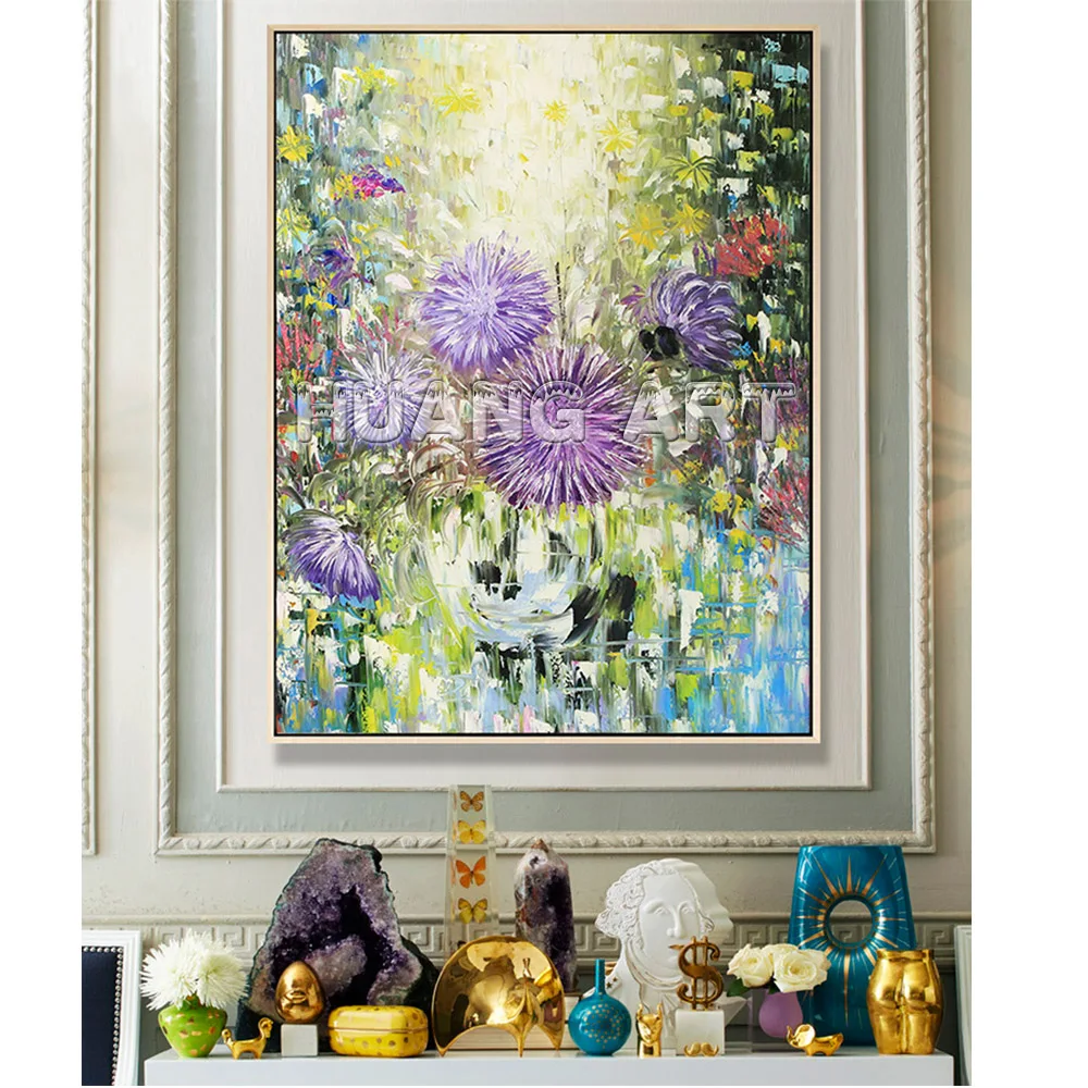New Arrival Art Handmade Purple Dandelion Oil Painting on Canvas for Room Decor Modern Knife Flower Tree Landscape Hang | Дом и сад