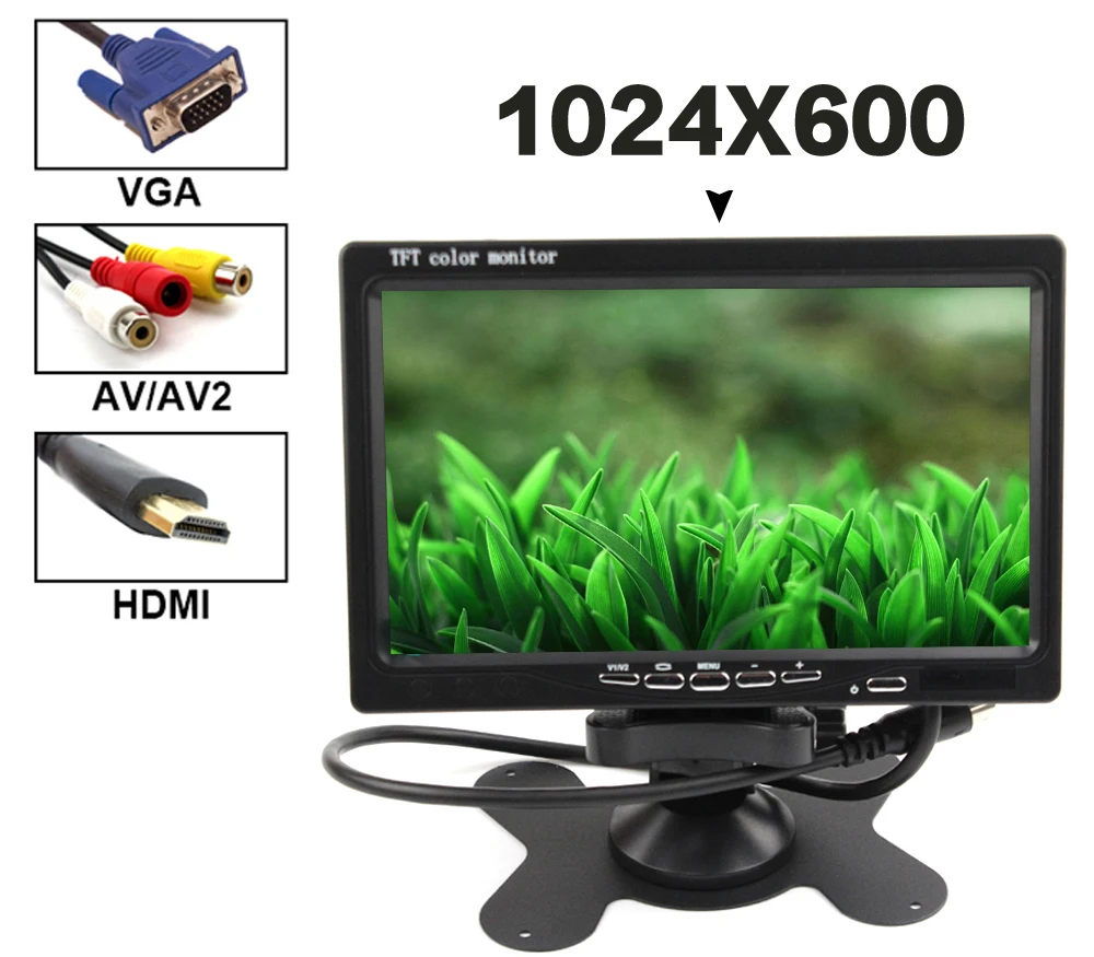 Uvusee 7 дюймов 1024x600 TFT цветной lcd AV автомобильный монитор заднего вида с HDMI VGA AV входом CCTV монитор безопасности+ пульт дистанционного управления