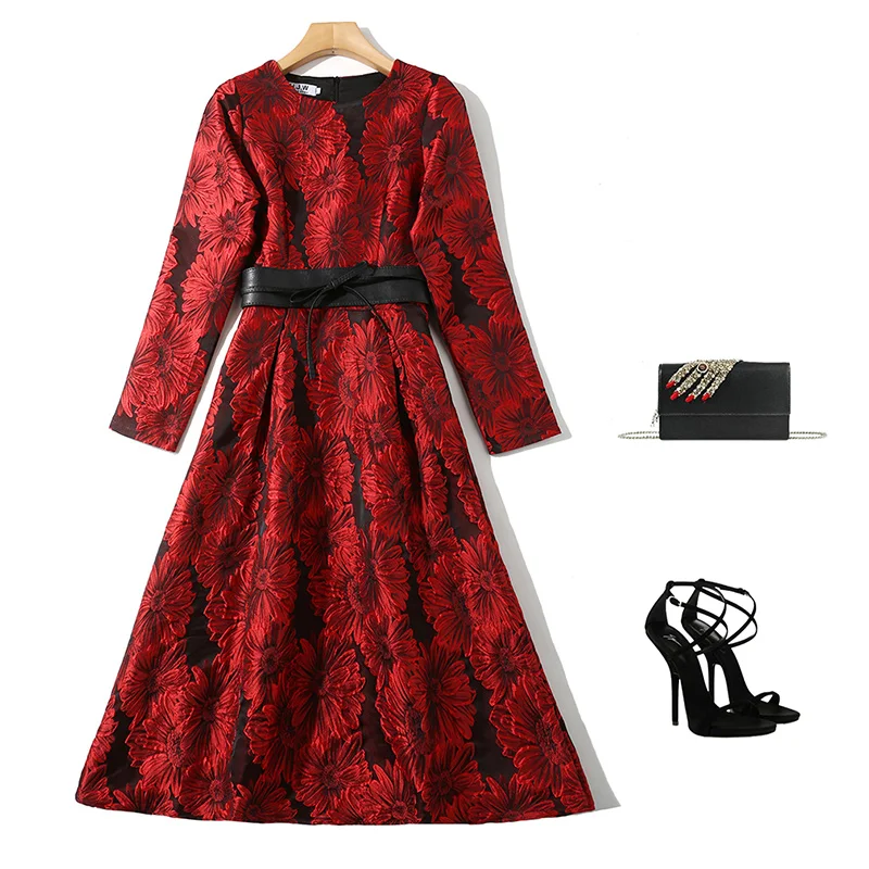2019 весенние женские винно красные винтажные цветочные принты с длинным рукавом