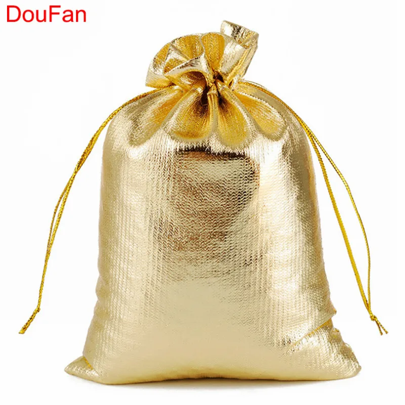 Gold DouFan 10 шт./компл. глянцевый золотистый Серебристый органза мешок конфеты подарочные сумки сувенир для свадебной вечеринки сумка Рождественская украшенная Упаковка Сумки - Цвет: Gold