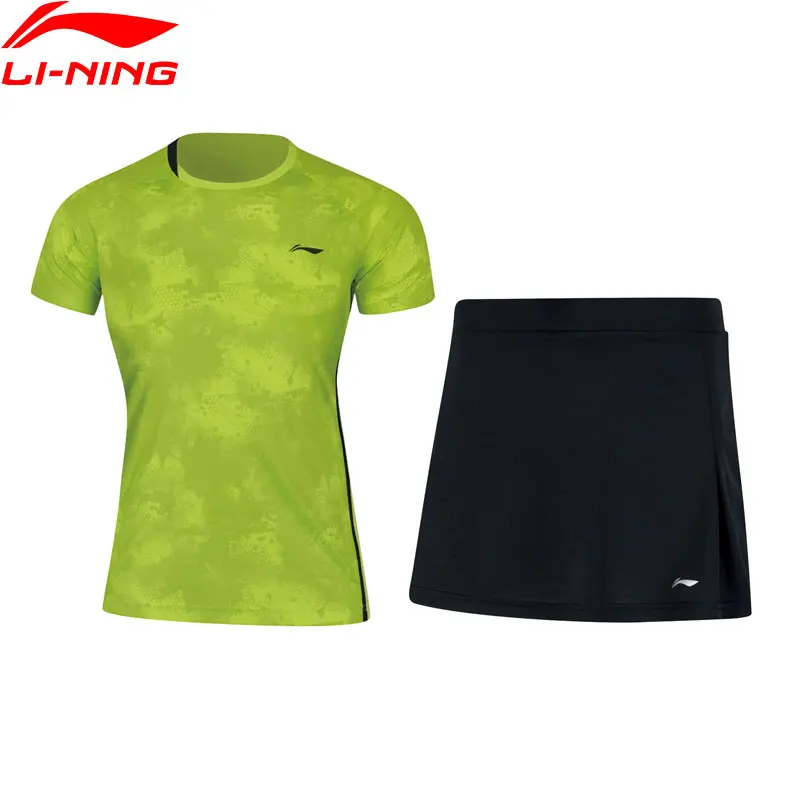 Li-Ning женские комплекты для соревнований по бадминтону, футболки+ юбки, костюмы, дышащий спортивный комплект с сухой подкладкой, AATN012 WAT1167