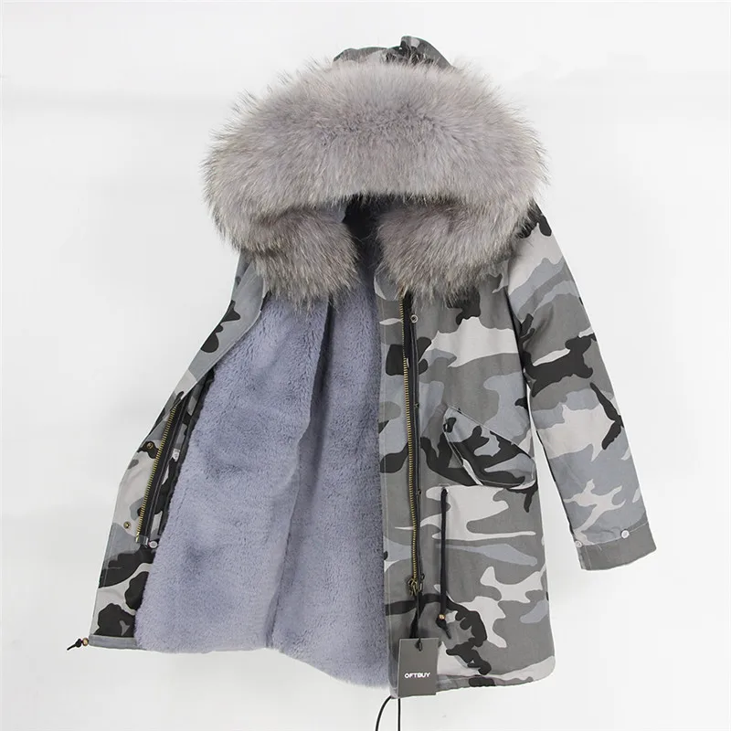 OFTBUY длинная Камуфляжная парка зимняя куртка пальто женское пальто из натурального меха парки Большой натуральный мех енота воротник теплый толстый мех - Цвет: 4