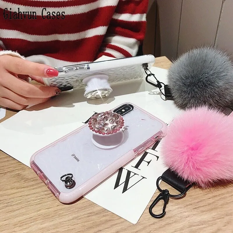 Kickstand fur ball Soft Shockproof Tpu Tpe cover case For Samsung J7 Note 9 phone Cases | Mobile Phone &amp Covers