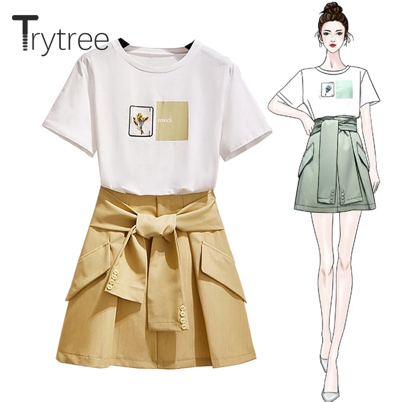 Trytree летний женский комплект из двух предметов Повседневный Топ с круглым