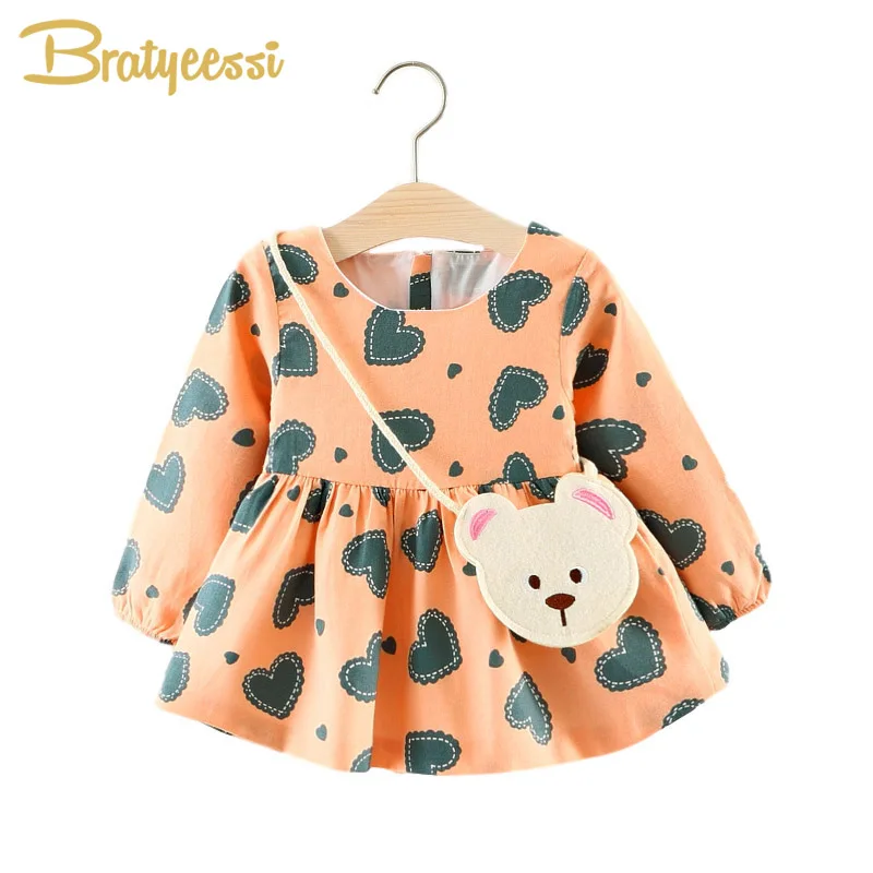 Детское хлопковое платье с длинным рукавом принтом сердечек|infant girl dresses|baby dressbaby