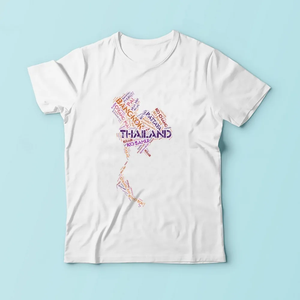 

Thailand city name words cloud map tshirt men 2018 summer new white short sleeve casual homme t shirt high definition print