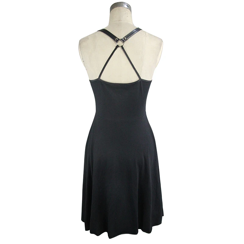 

Summer Punk Sexy Black Short Dresses for Women Deep V Slim Sleeveless Backless Ladies Bodycon Strap A-Line Dress Trendy New In