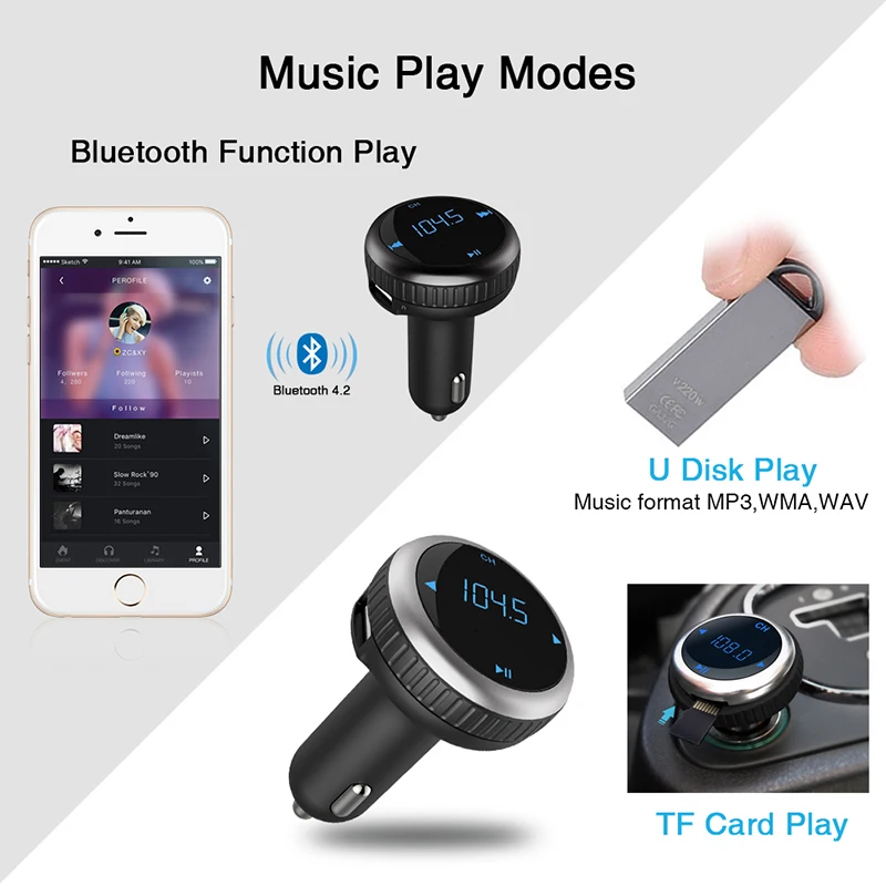 Bluetooth FM transmitter Car Smart Locator Finder AUTO Music Player Handfree 2.1A Dual USB Charger Support TF card|Автомобильный