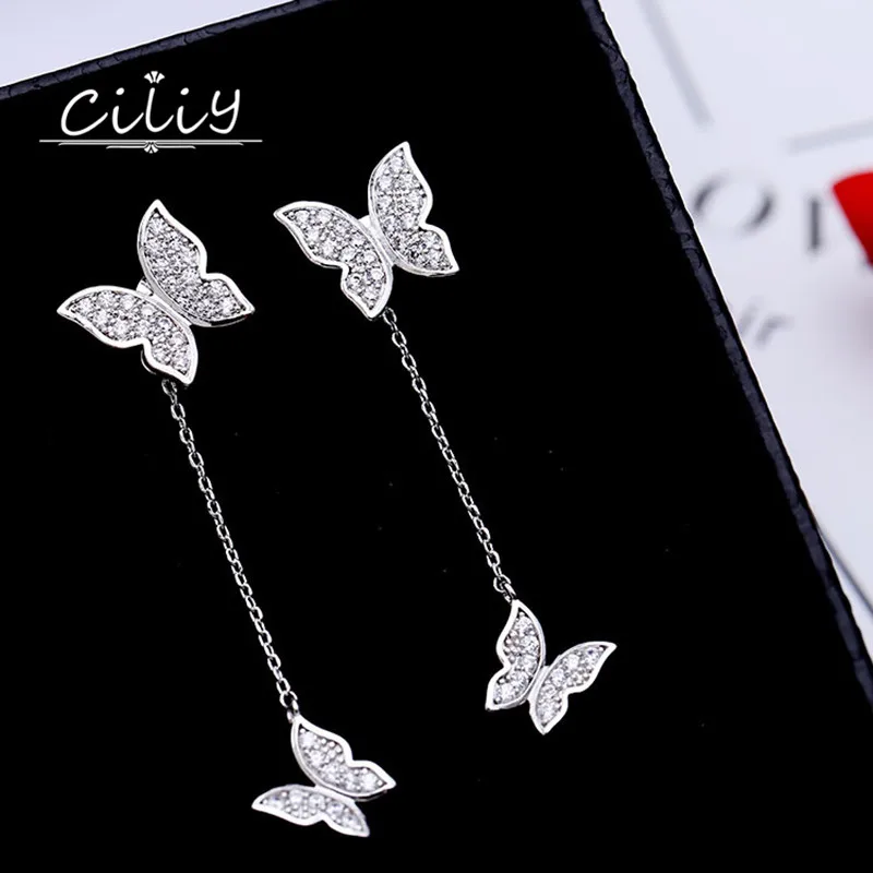 Ciliy Роскошные модные S925 Серебряные иглы микро инкрустация AAA циркон Бабочка