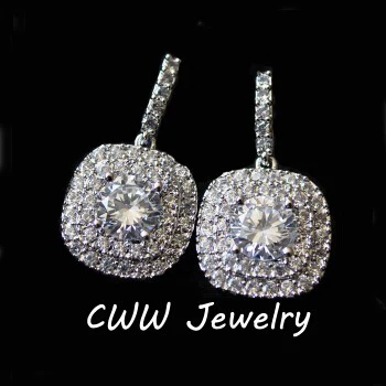 white CWWZircons серьги-капельки с искусственным покрытием из Кубического циркония с кристаллами, квадратными желтыми, зелеными, розовыми, темно-синими камнями для женщин CZ045 - Окраска металла: white