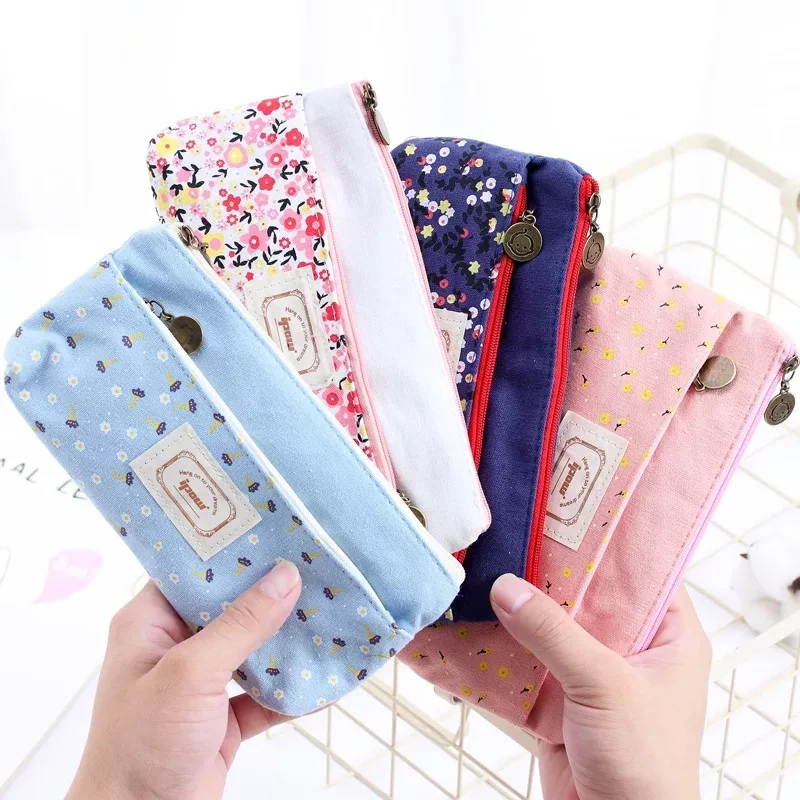 1 шт. 2017 школьная сумка для карандашей двойная молния холст пенал чистая и свежая