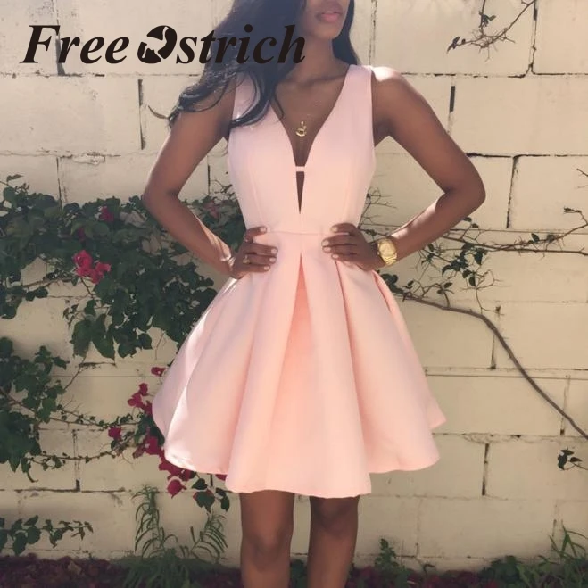 Женское коктейльное платье без рукавов с v образным вырезом элегантное розовое