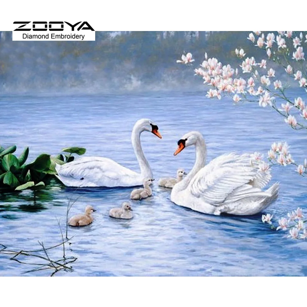 Новая 3D Алмазная живопись вышивка крестиком счастье лебедь озеро Хрустальная