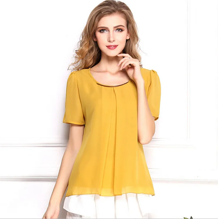 New 2015 Summer fashion women Loose Big size chiffon casual vintage Blouses O neck Pullover summer short sleeve shirts WSH0021|blouses black and