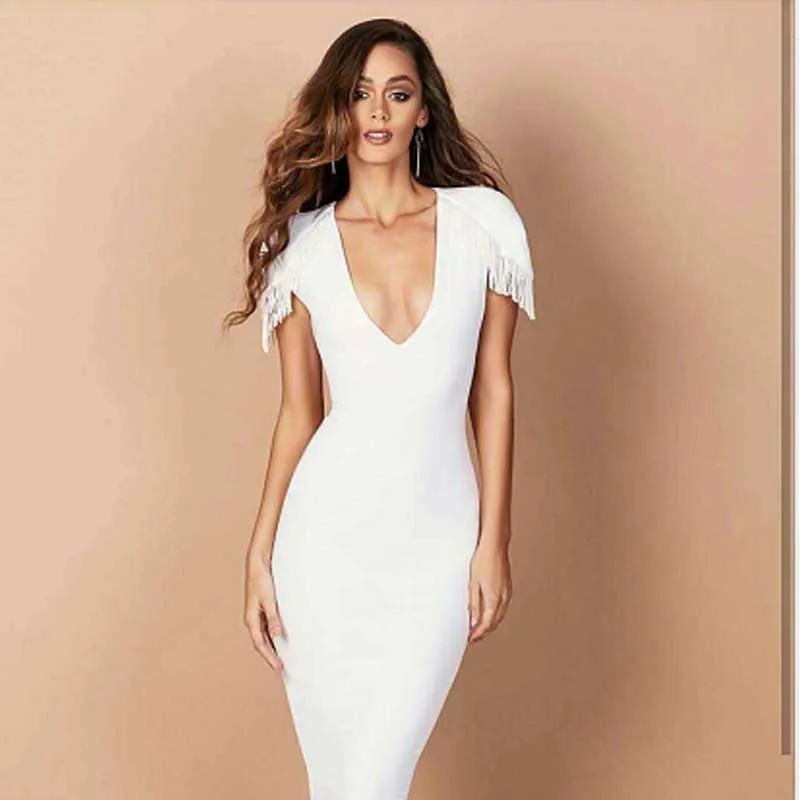 Оптовая продажа Новинка белое платье с кисточками модные женские эластичные