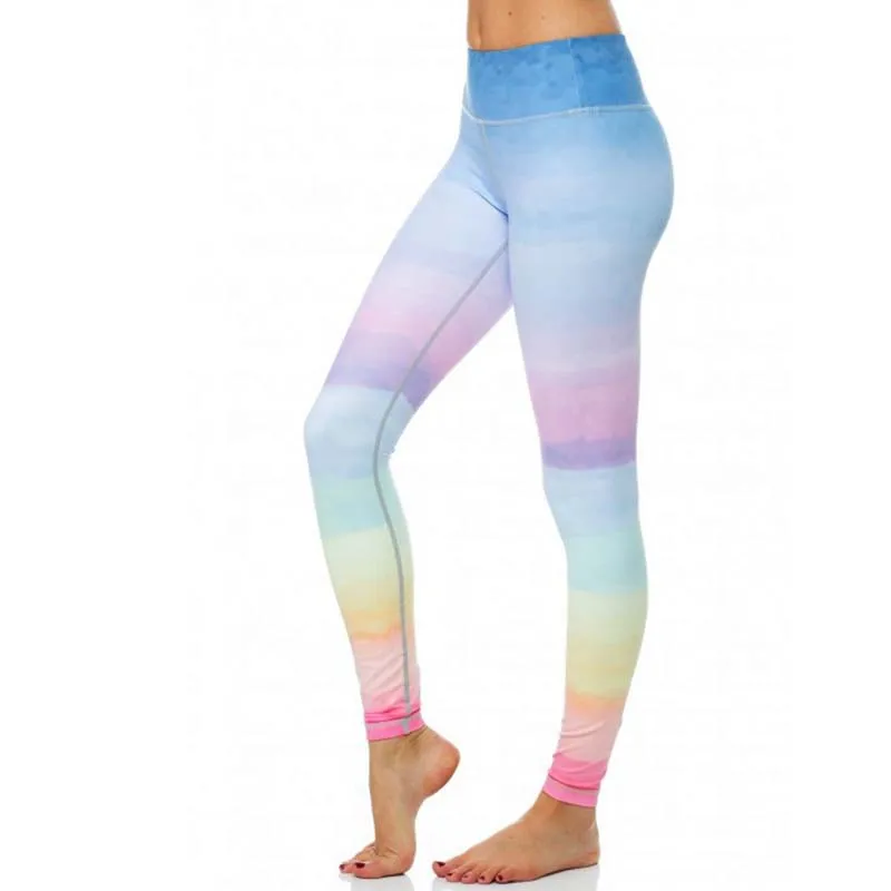 Спортивные Леггинсы колготки для фитнеса штаны йоги бега 2018 цветные радужные