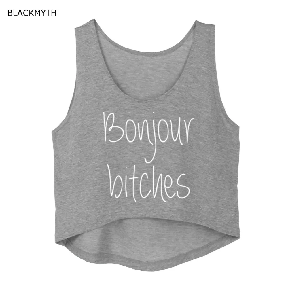 BLACKMYTH новый летний стиль Bonjour суки письмо футболка без рукавов хлопок белый