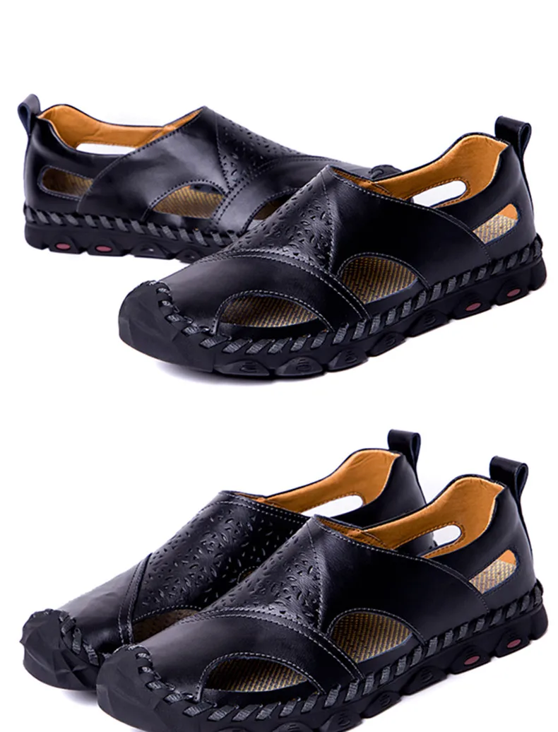 New Summer Sandals Mens Breathable High Quality Genuine Leather Sandals Man Flats Plus Size Fashion Casual Beach Men's shoes