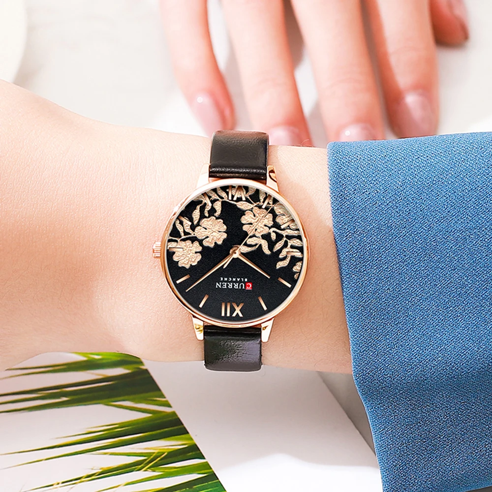 NEW CURREN Leather Women Watches Beautiful Unique Design Dial Quartz Wristwatch Clock Female Fashion Dress Watch Montre femme | Наручные