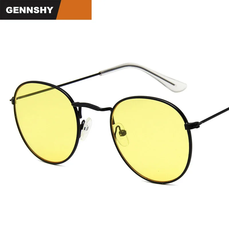New Fashion Korean Metal Sunglasses Men Cool Round Brand Design Sunglasses Vintage Small Round Transparent Ocean Lenses Yellow
