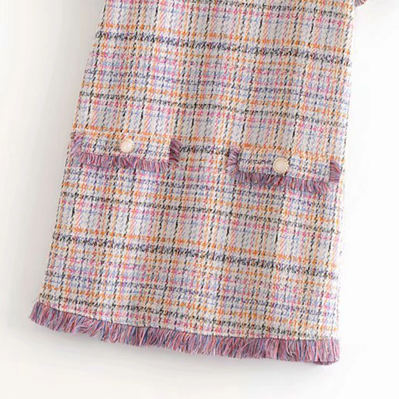 

Ruique Autumn New Fashion Designer Colorful Tassel Houndstooth Dress Women High Quality Short Sleeve Elegant Casual Party Dress