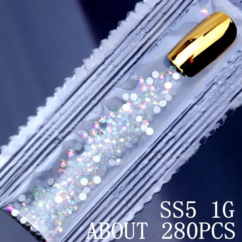 6 г, 1500 шт, SS3-SS10, хрустальные стразы, AB, плоская задняя сторона, Стразы для ногтей, 3D, не исправление, для украшения ногтей, инструмент для самостоятельного изготовления, стеклянный, для маникюра - Цвет: Clear AB ss5 1g