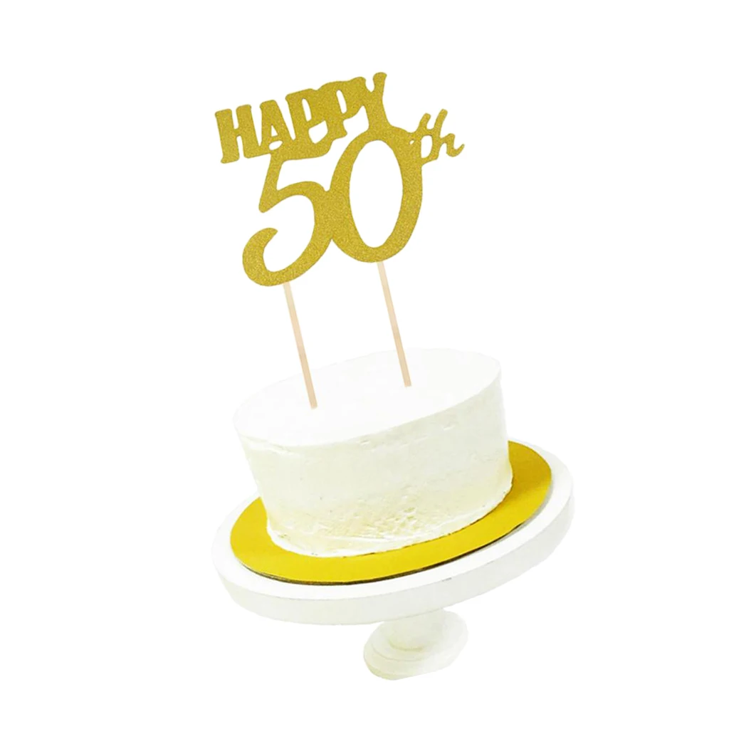 Золотой блестящий Топпер для торта С Днем Рождения 10th 20th 30th 40th 50th 60th 70th 80th|Товары
