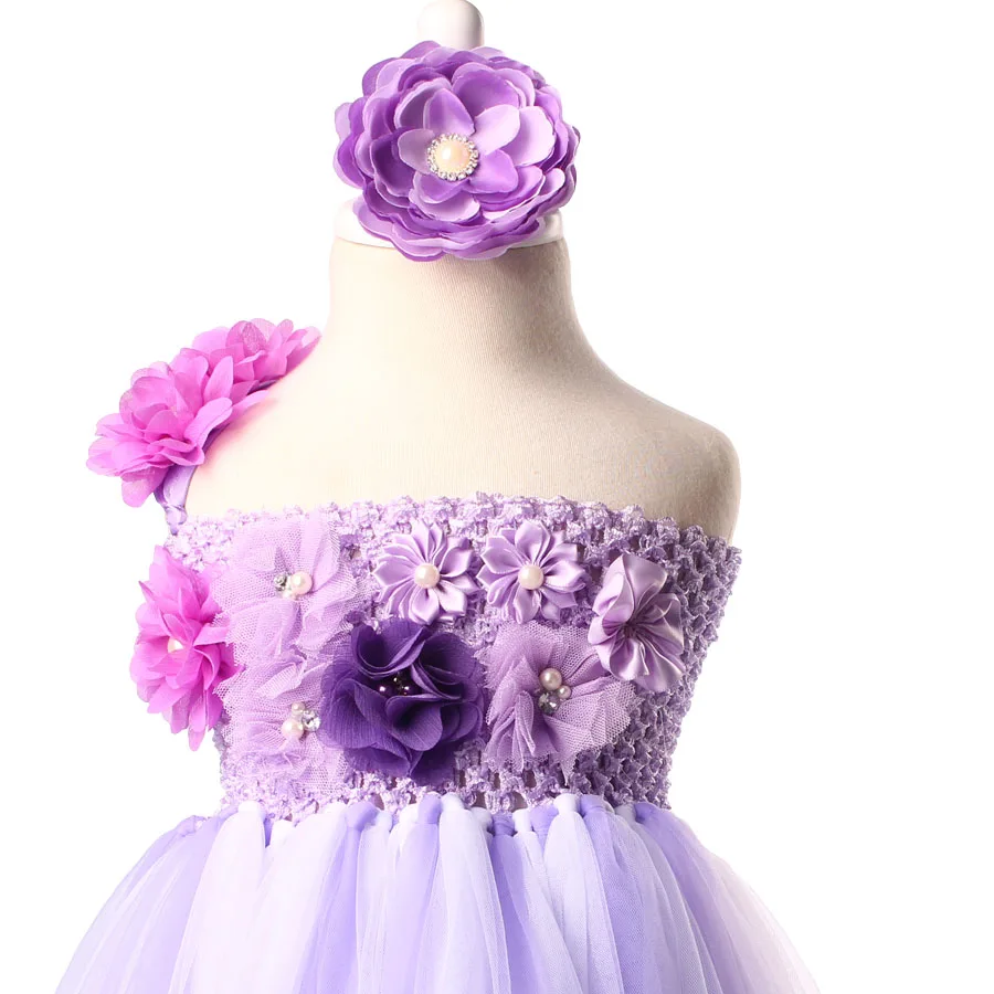 Ksummeree Girls Flower Tutu Dress with Headband Lavender Lilac Wedding Bridesmaid Photo Props Costume TS122 | Детская одежда и
