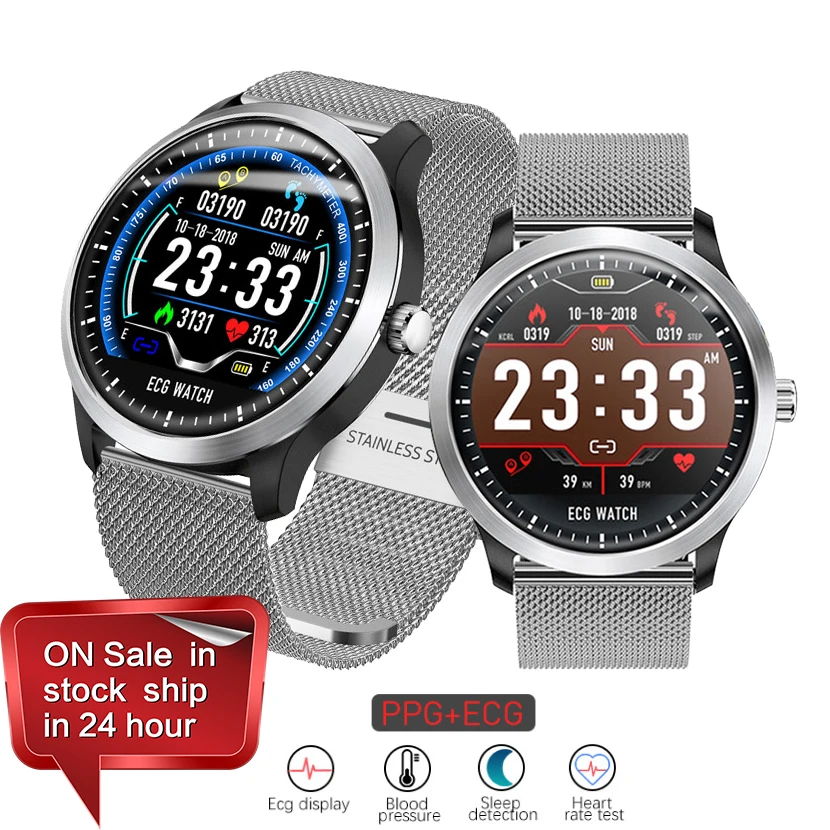 N58 ЭКГ Smartwatch сердечного ритма Смарт часы крови Давление Для мужчин Фитнес Android