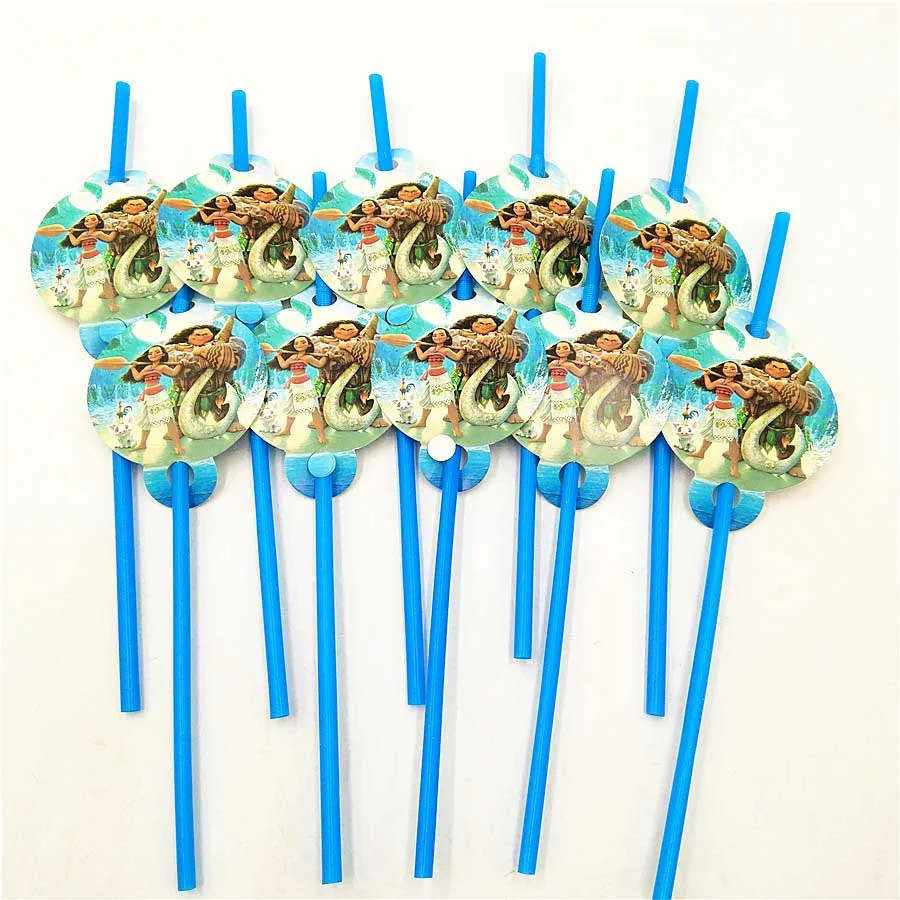 Straw 10pcs Моана, предметы для вечеринки, сувениры, скатерть, тарелки, салфетки, чашки, ножи, вилки, ложки, попкорн, Моана, украшение для детского дня рождения - Цвет: Straw 10pcs