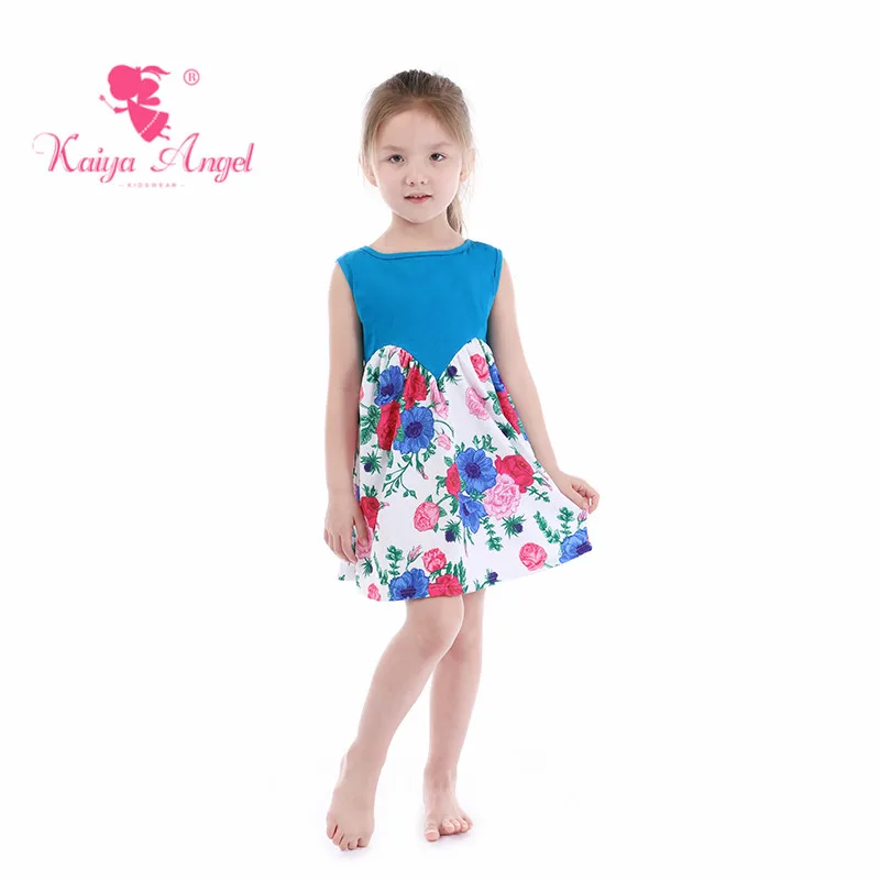 

Kaiya Angel kids Dresses for Girls Blue Cotton Peony Flowers Summer Princess Wedding Birthday Party Spring Autumn Clothing