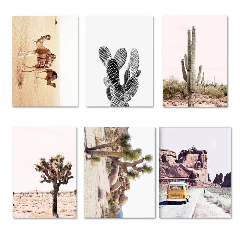 Тропические животные растение Пейзаж Плакат принт кактус верблюд природа холст живопись Гостиная декоративная картина домашний декор