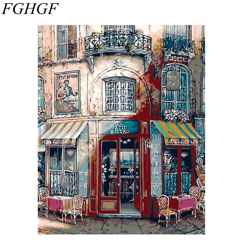 

FGHGF Frameless Europe Building Landscape DIY Painting By Numbers Kits Drawing Modern Wall Art Picture For Home