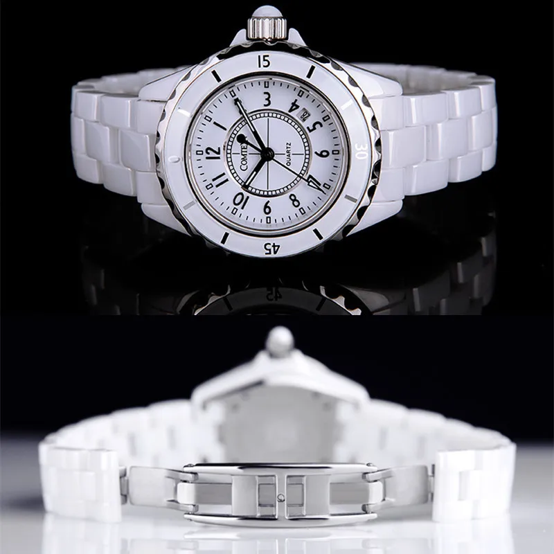COMTEX часы женские Швейцарский Моды Белые керамические Часы женщины Кварц платье