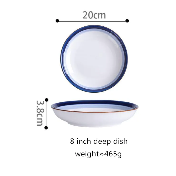 20cm deep plate Синий градиент обеденная тарелка керамическая кухонная тарелка посуда набор блюд рисовый салат лапша миска суп кухонный инструмент повара 1 шт - Цвет: 20cm deep plate