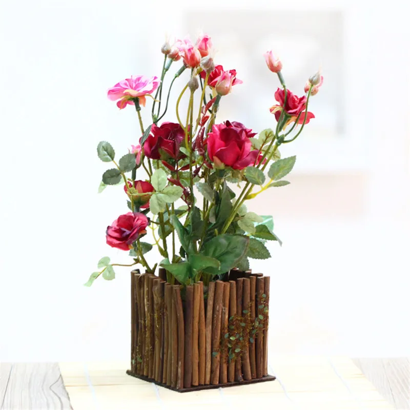 TXMON имитация деревянного забора розы искусственные растения в горшке для сада