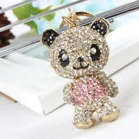 panda skirt pink arm head move keyring pendant rhinestone crystal purse bag key chain jewelry birthday party wedding gift