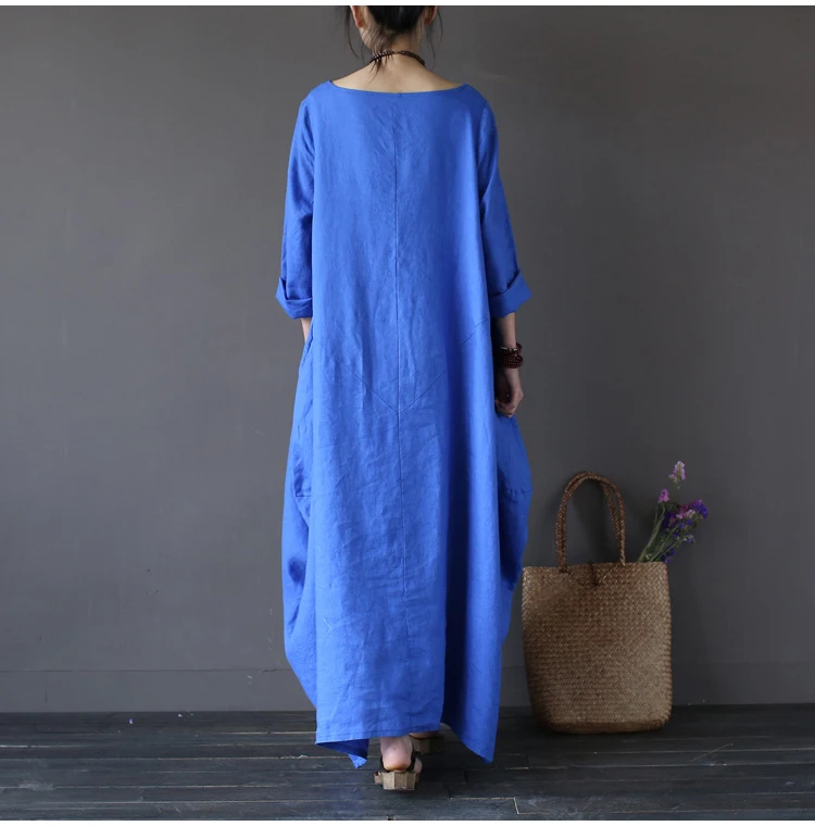 High Quality 2018 New Spring Summer Women 4xl 6xl Dresses Cotton Linen Robe Longue femaleDecoration Big Size Long Sleeve Dress | Женская