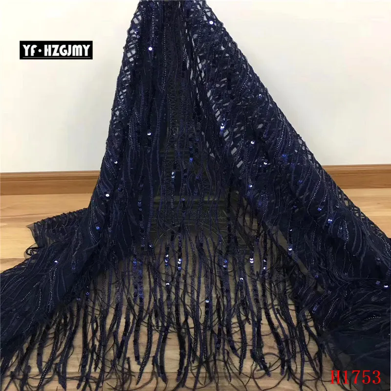 YF HZGJMY африканская ткань кружево темно-синие перья французский Тюль Кружево Последние Свадебные платья блесток вышивка чистая кружевная ткань A1753