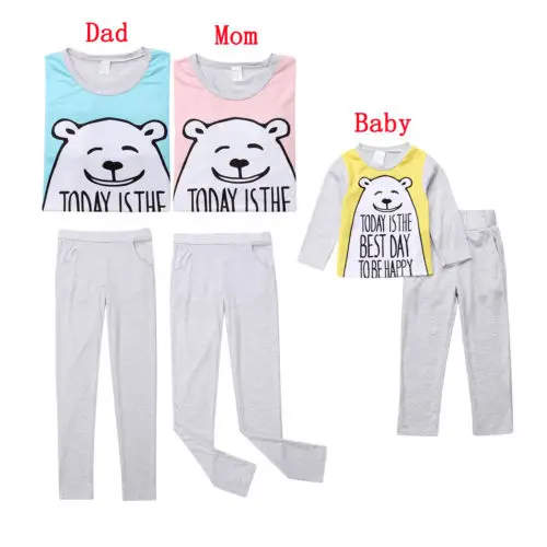 Пижамный комплект семейный осенний с длинным рукавом и принтом