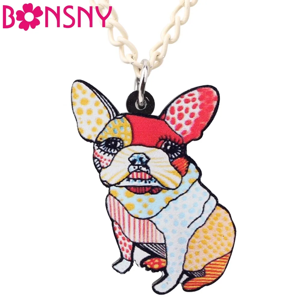 Bonsny акриловый мультяшный Французский бульдог мопса Женская цепочка чокер
