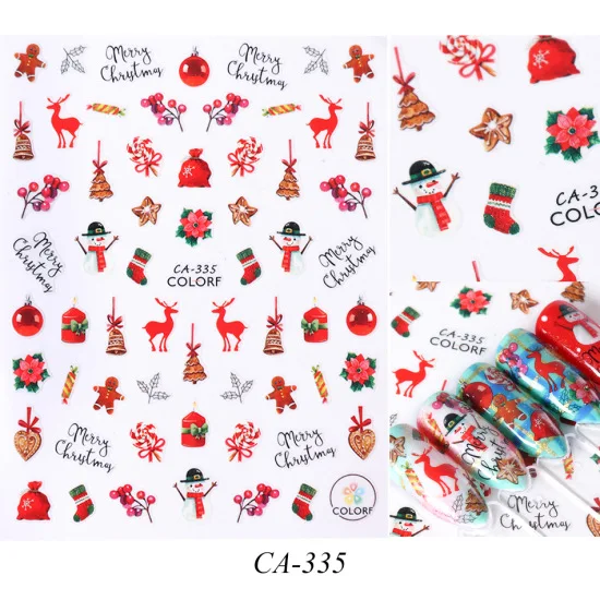 CA-335 1 шт., зимние стикеры 3D на ногти Nail Art, клеящиеся, рождественские, Мультяшные, снеговик, Санта, цветы, слайдеры, наклейки, маникюрные украшения, TRCA329-337 - Цвет: CA-335