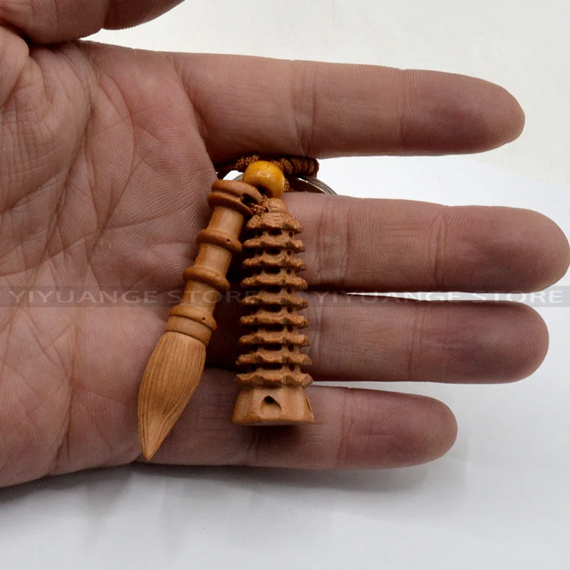 Feng Shui Peach Wood Wen Chang Pagoda Wenchangbi Keychain Carved Amulet | Дом и сад