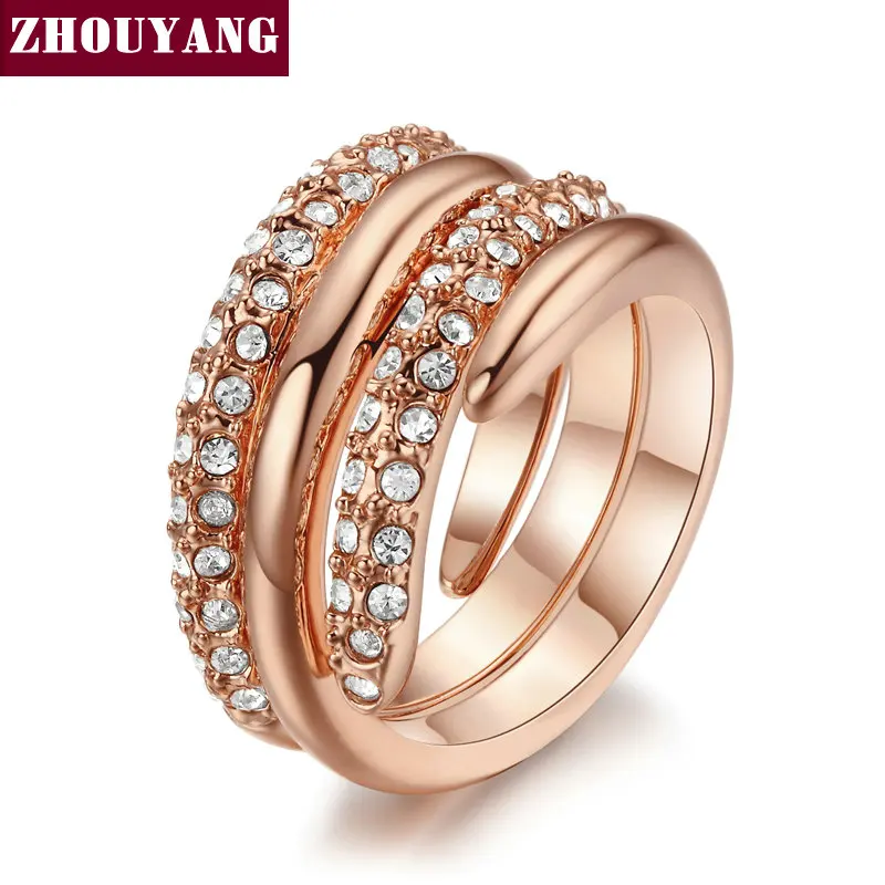 ZHOUYANG высокое качество ZYR069 горячая Распродажа элегантное розовое золото цвет обручальное кольцо с австрийскими кристаллами полный размер