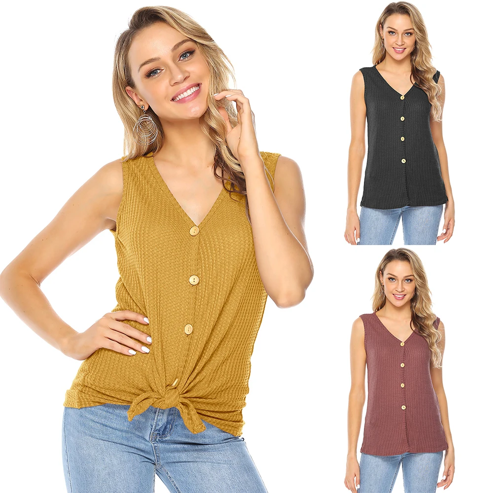 Женская Повседневная облегающая футболка с v образным вырезом и пуговицами