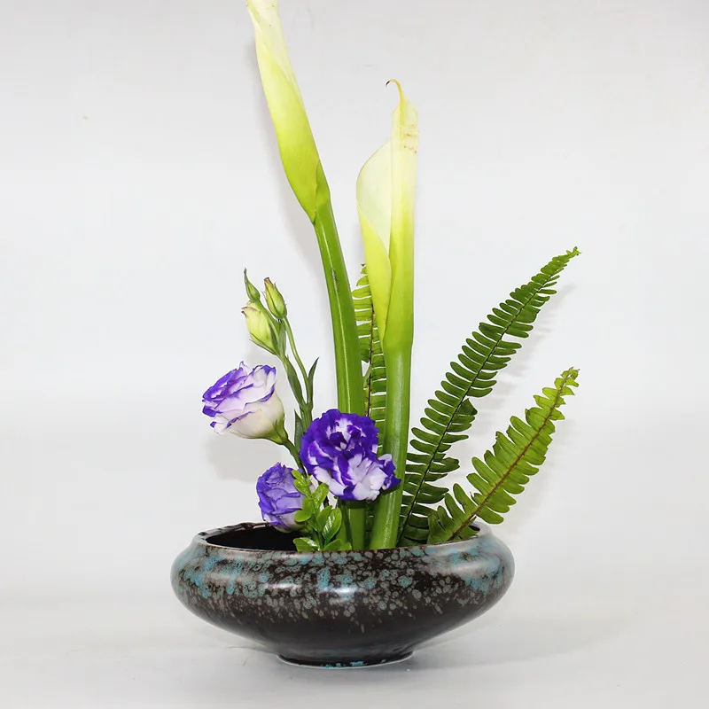 Японский цветной глазурь Ikebana гидропонный цветочный горшок Настольная грубая